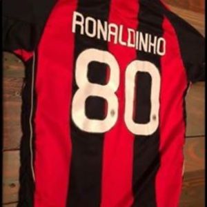 Ronaldinho fly emirates #80 red and black jersey.